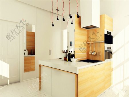 现代简约家装小户型客厅餐厅厨房一体效果图