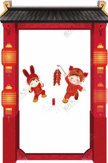 中国风红色灯笼对联素材