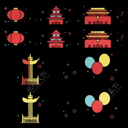 卡通中国节日建筑png元素