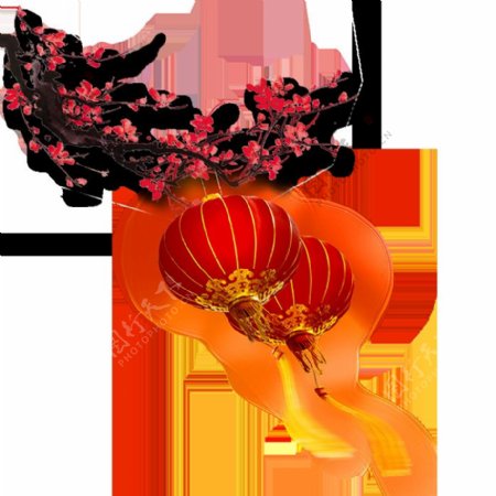 中国风梅花枝灯笼元素
