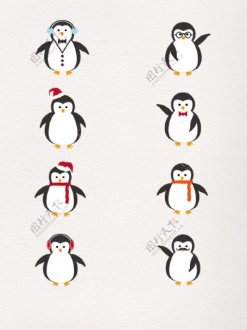 一组可爱圣诞节企鹅