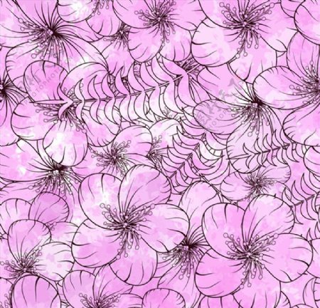 紫色水彩花朵无缝背景矢量素材