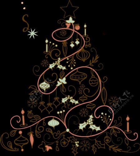 手绘花纹圣诞树元素
