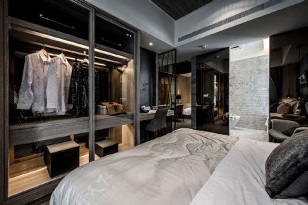 时尚现代简约卧室床侧面效果图