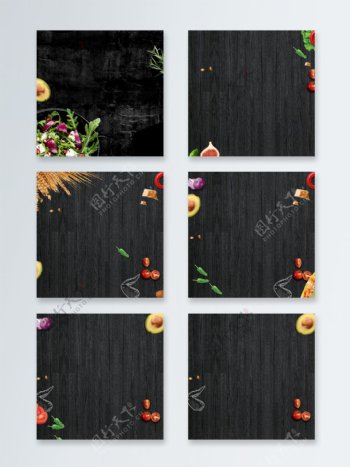 欧式黑色木板食物主图背景