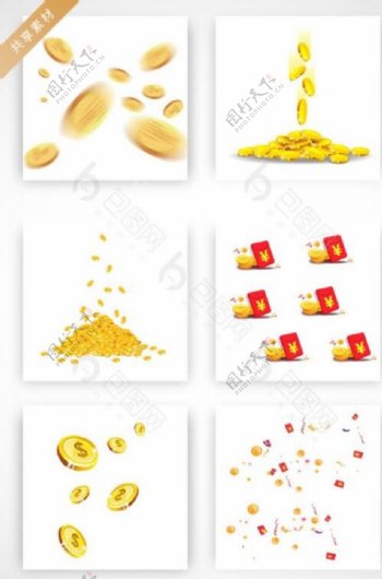 黄色的金币钱币漂浮素材