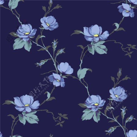 清新风格亮蓝色花朵植物壁纸图案