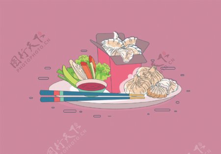 矢量手绘饺子插画