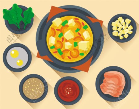 扁平化火锅食物插画