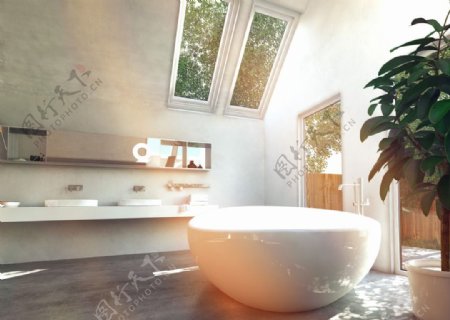 阳光下的浴室高清图素材