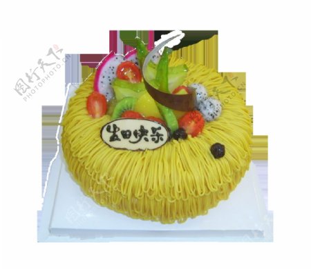 黄色生日快乐水果蛋糕素材