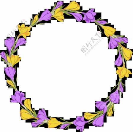 简约设计紫黄双色花环透明花朵素材