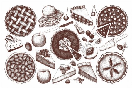 手绘各种烘焙甜品插画