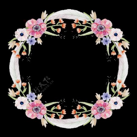 清新设计感粉色花朵手绘花环装饰元素