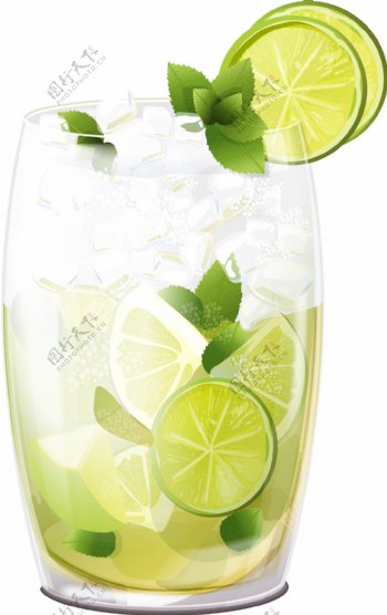 一杯清凉透心柠檬汁透明饮料素材