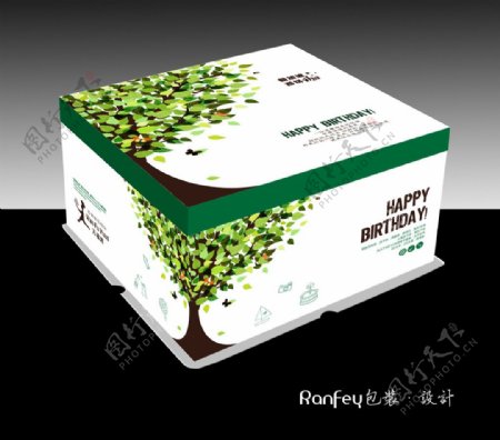 绿色树叶蛋糕盒包装设计