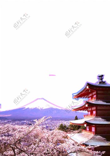 清新简约雪山风景日本旅游装饰元素