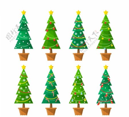 8款绿色圣诞树盆栽矢量素材