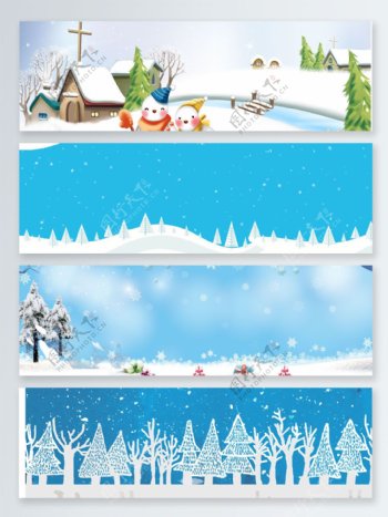 冬季滑雪卡通蓝色banner背景