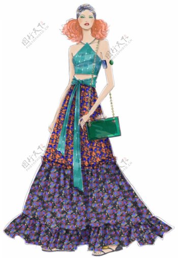 美丽紫色大长裙女装效果图