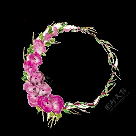 粉色花朵手绘花环装饰元素