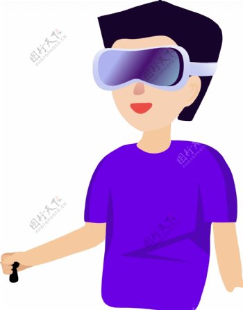 手绘卡通男孩体验VR眼镜原创元素