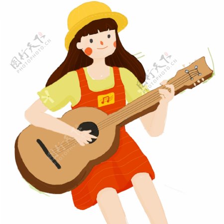 谈吉他的少女装饰元素