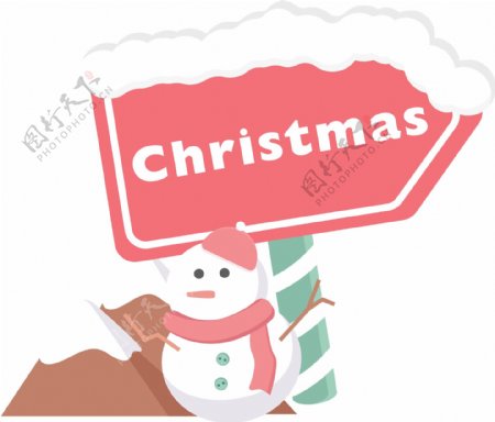 圣诞边框雪人指示牌矢量元素