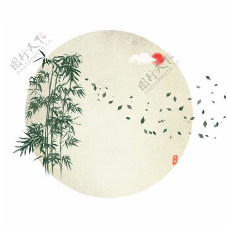手绘竹子中国风水墨背景插画渲染可商用元素