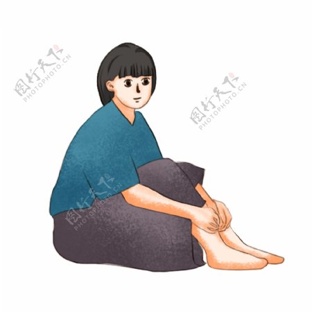 曲膝坐着的女人卡通元素