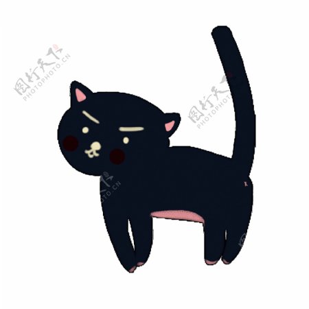 一只黑色小猫卡通元素