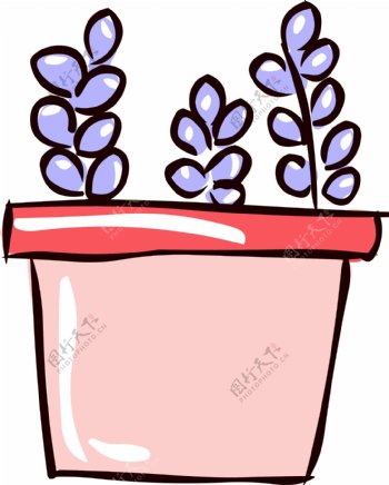 手绘花简笔画风格可爱卡通紫色小盆栽