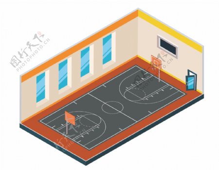 卡通室内篮球场元素