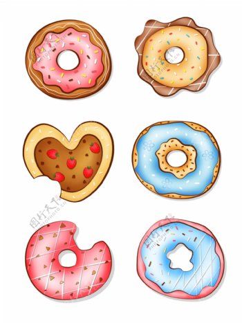 矢量手绘甜甜圈食物元素套图