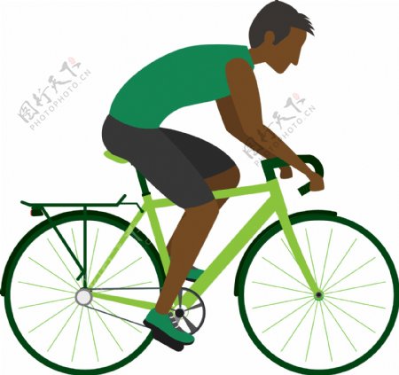 手绘骑单车的皮肤黝黑的男性青年运动员