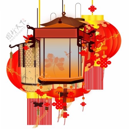 喜庆新春中国风可商用复古灯笼合集装饰图案