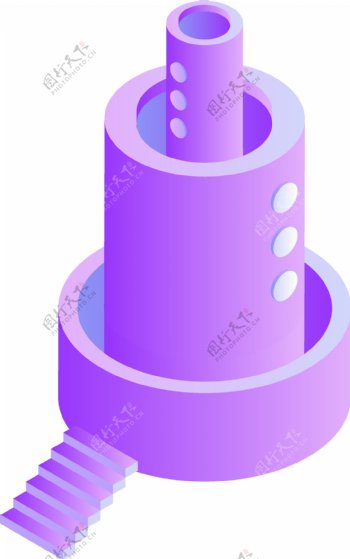 2.5D蓝紫渐变圆形叠层建筑元素