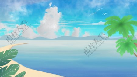 海洋蓝天椰子树卡通清新背景