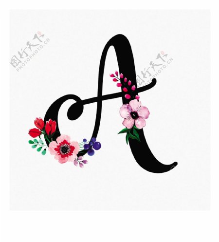 黑色的字母a和花朵logo模板