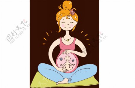 手绘孕妇瑜伽元素