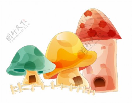 卡通童话蘑菇小屋矢量元素