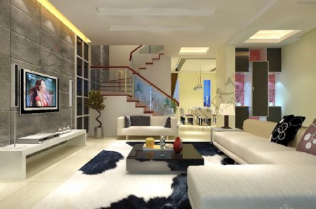 现代风格客厅空间效果图模型