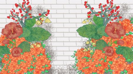 彩绘围墙花朵banner背景素材