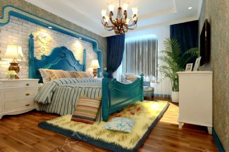地中海现代混搭卧室效果图