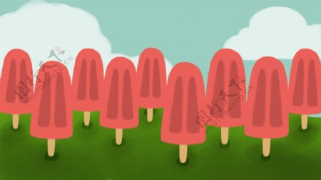 创意夏日红色冰棒树背景素材