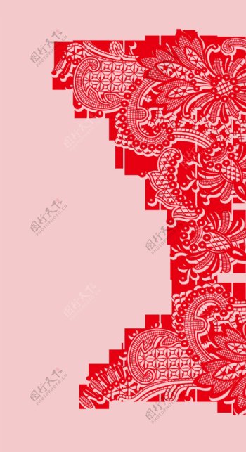 红色复古花纹装饰素材