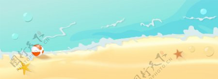 卡通浪漫沙滩海水banner背景