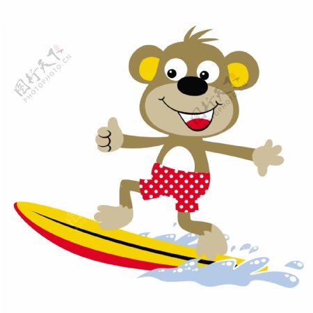 小猴子冲浪可爱卡通绘画装饰