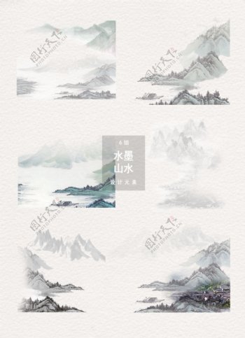 水墨山水中国风装饰图案设计