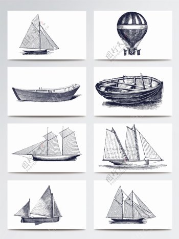 简约复古线条绘画船只